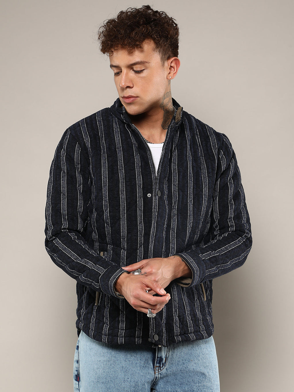 Campus Sutra Fleece Block Denim Jacket