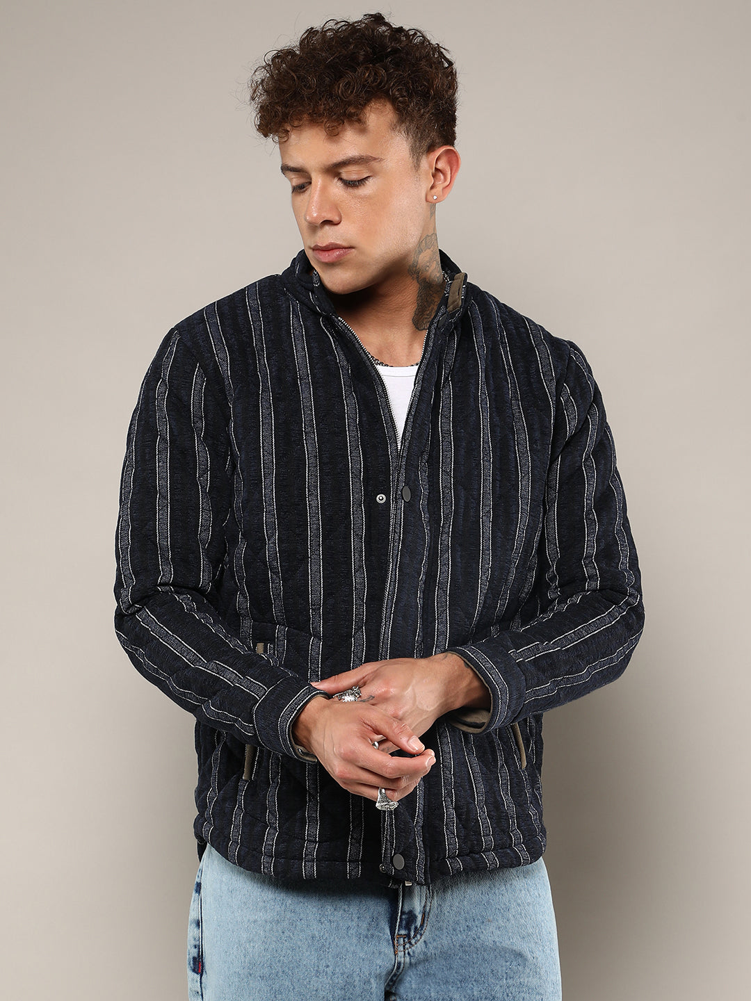 Campus Sutra Fleece Block Denim Jacket