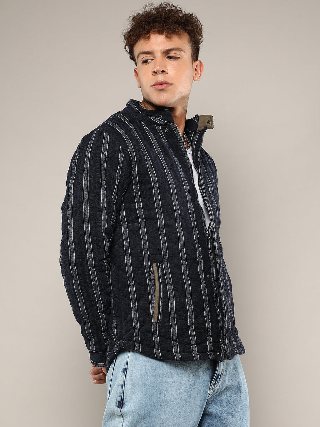 Campus Sutra Fleece Block Denim Jacket