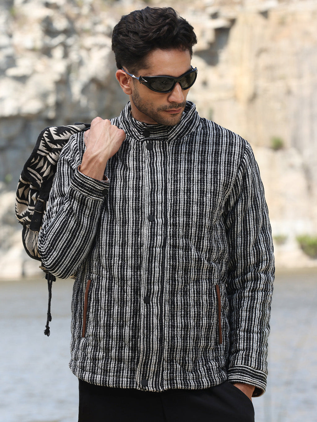 Campus Sutra Multitrack Striped Quilted Jacket