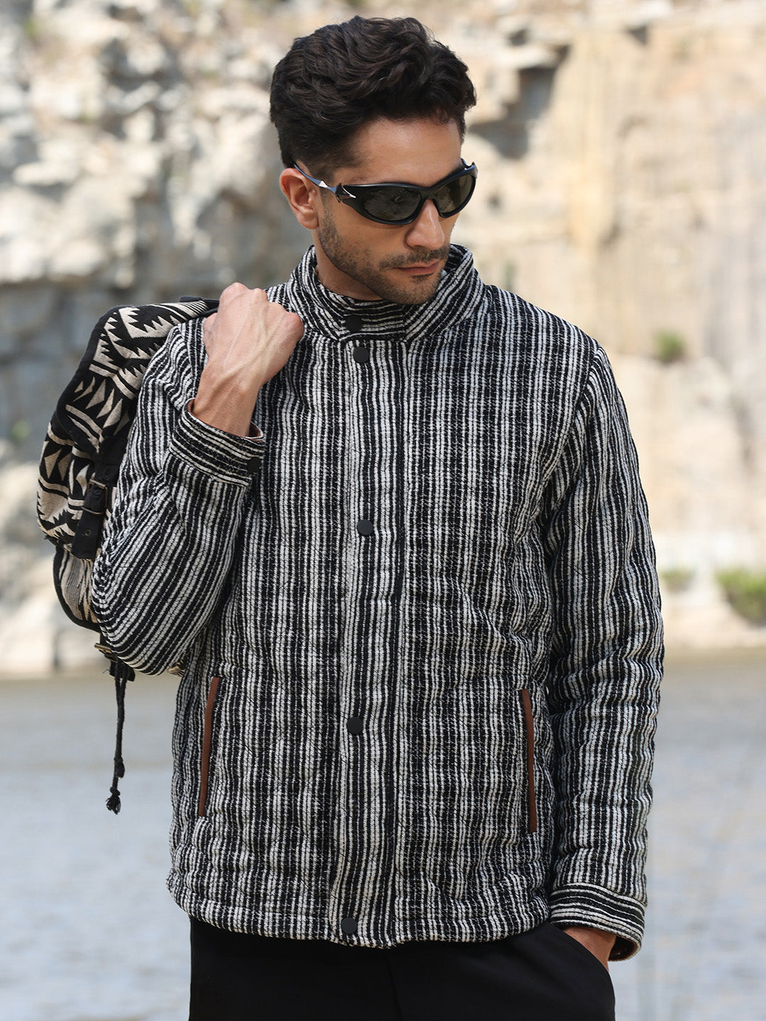 Campus Sutra Multitrack Striped Quilted Jacket