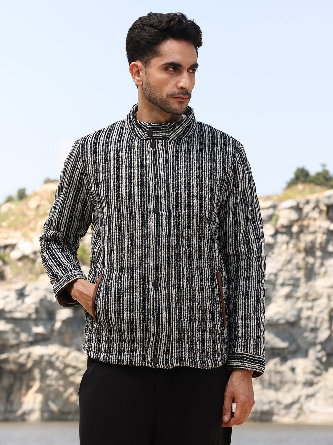 Campus Sutra Multitrack Striped Quilted Jacket