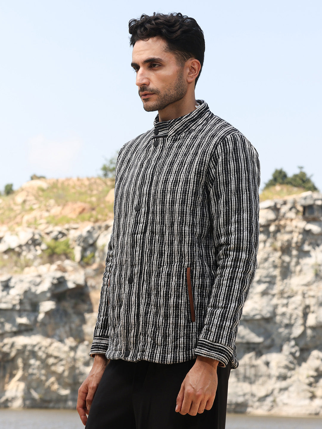 Campus Sutra Multitrack Striped Quilted Jacket