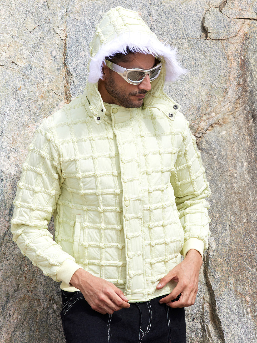 Campus Sutra Self-Design Puffer Jacket With Fleece Hood