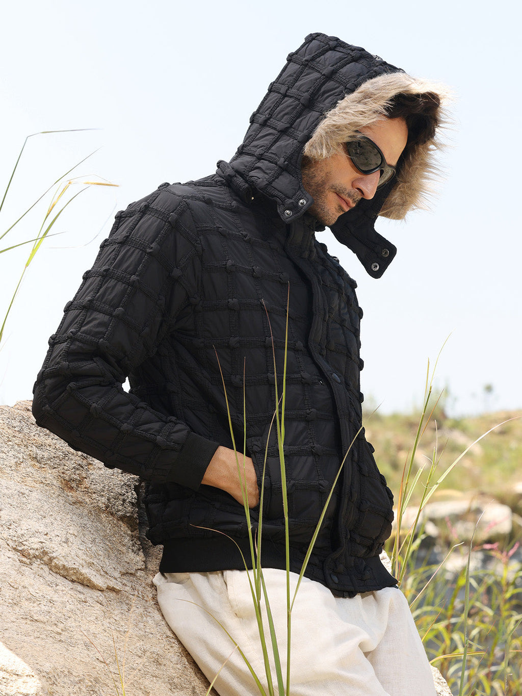 Campus Sutra Self-Design Puffer Jacket With Fleece Hood