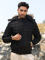 Campus Sutra Self-Design Puffer Jacket With Fleece Hood