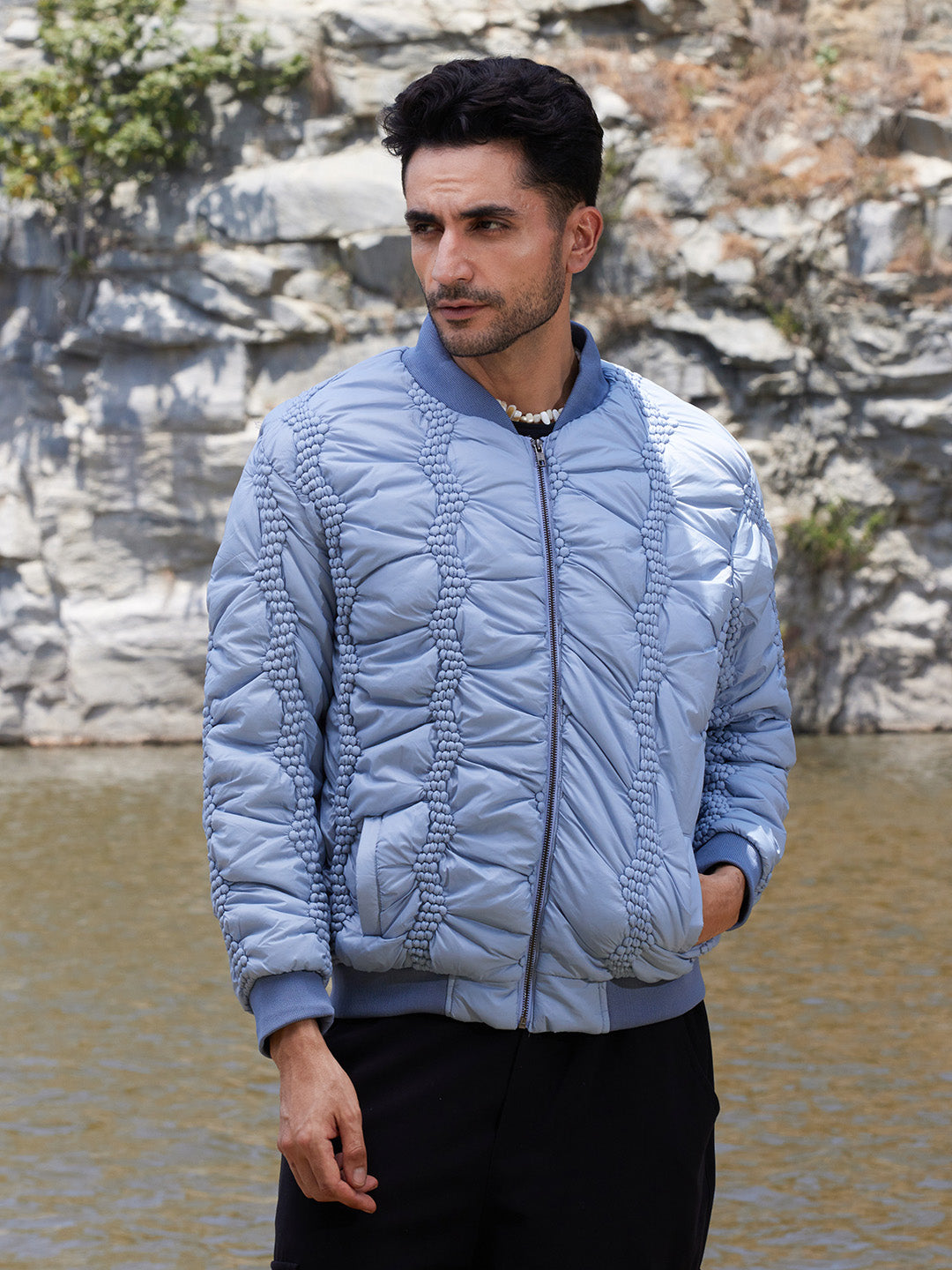 Campus Sutra Braided Crease Puffer Jacket