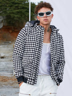 Campus Sutra Checkboard Puffer Jacket With Fleece Hood