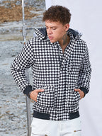Campus Sutra Checkboard Puffer Jacket With Fleece Hood
