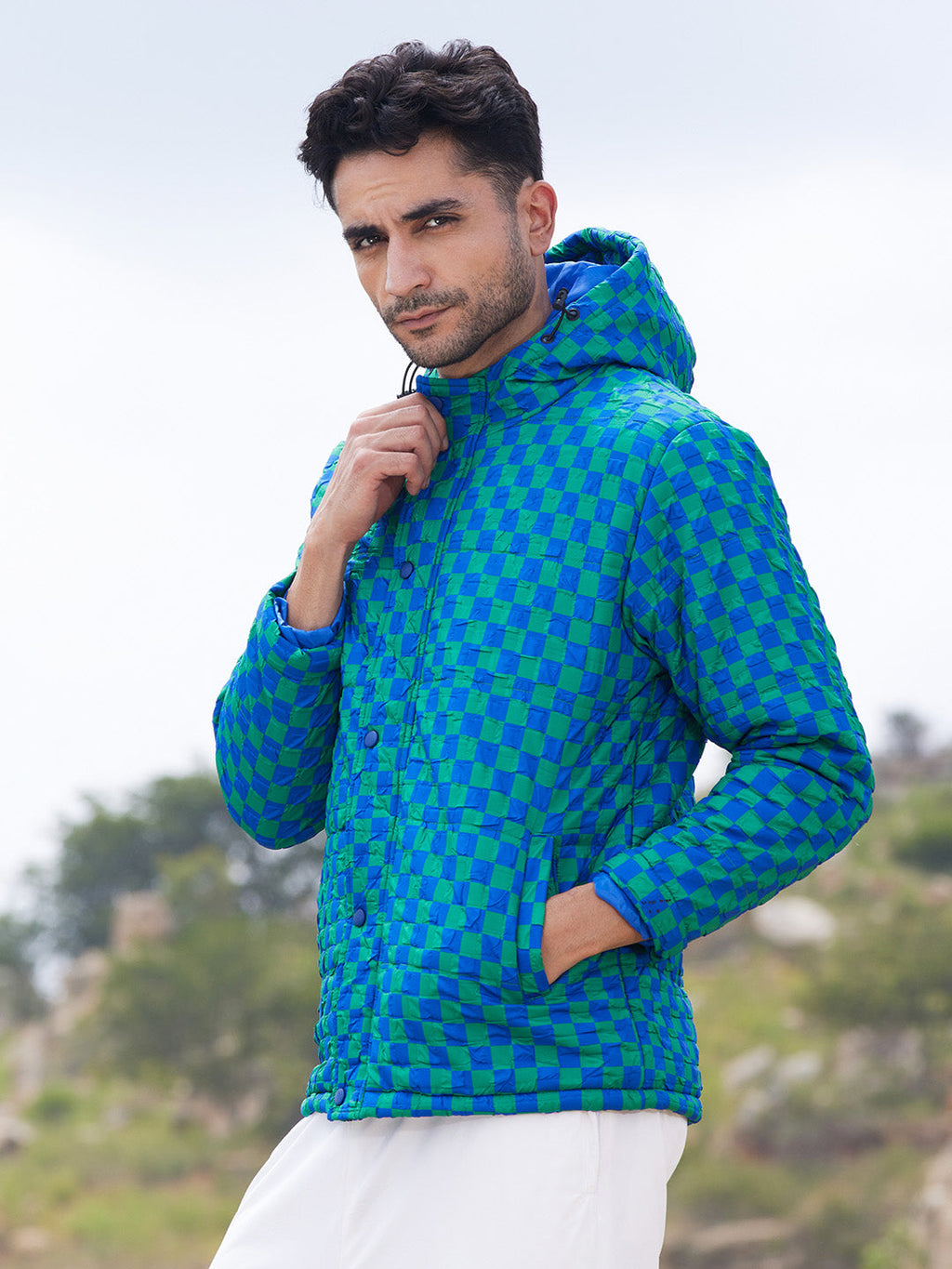 Campus Sutra Micro Buffalo Check Puffer Jacket