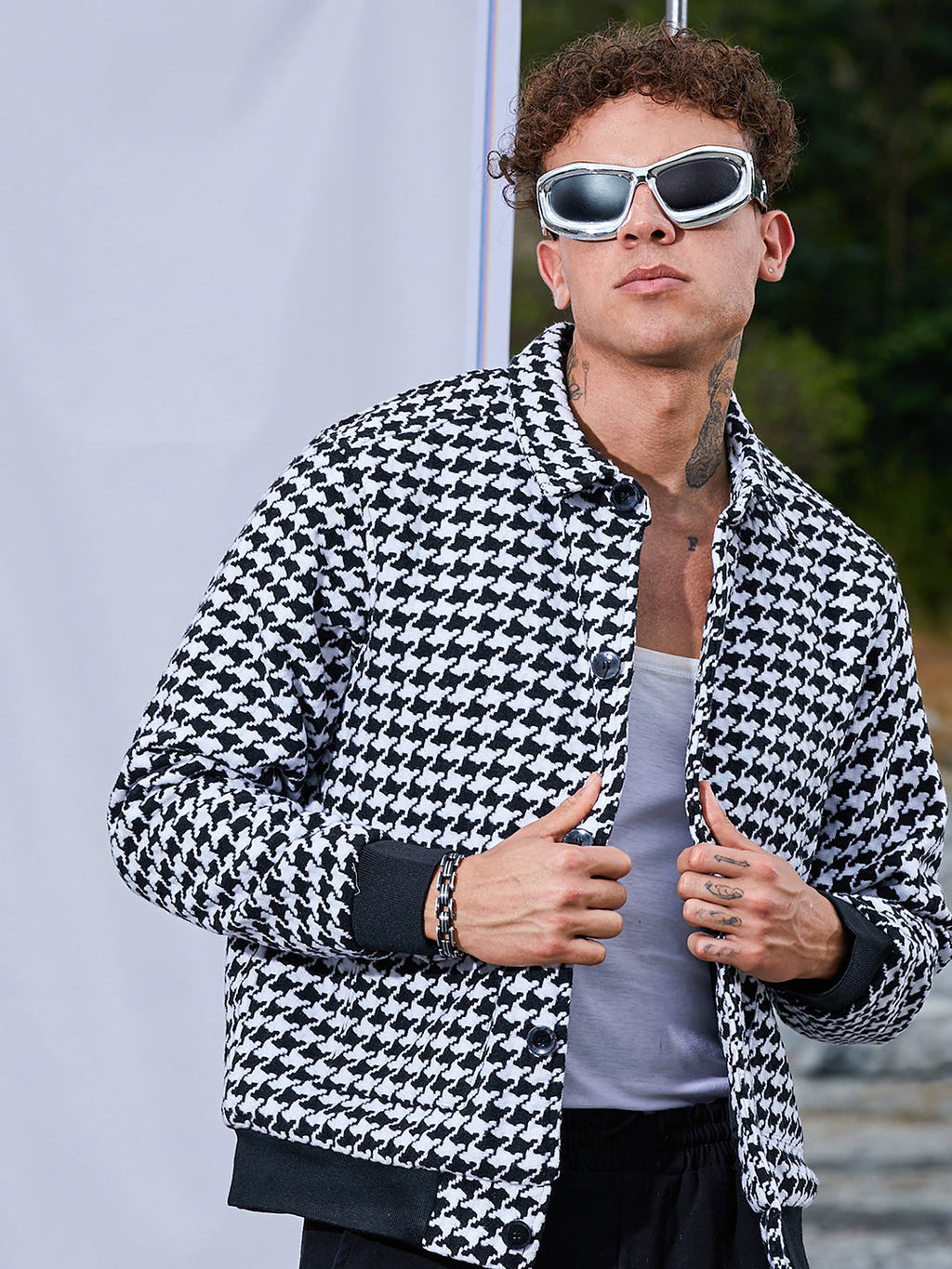 Campus Sutra Houndstooth Denim Jacket