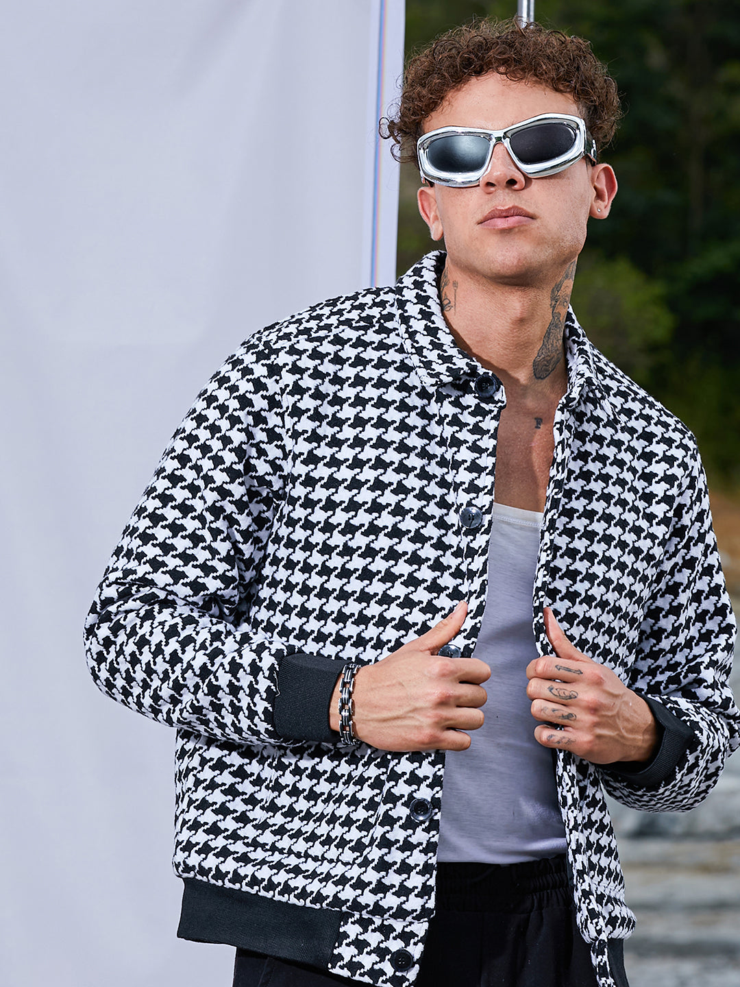 Campus Sutra Houndstooth Denim Jacket