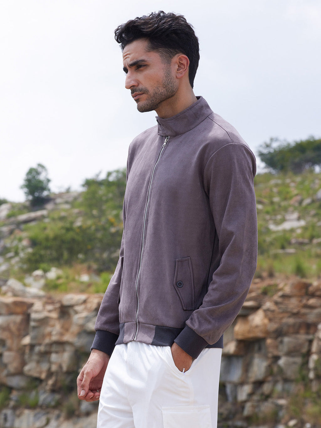 Campus Sutra Zip-Front Jacket With Ribbed Hem