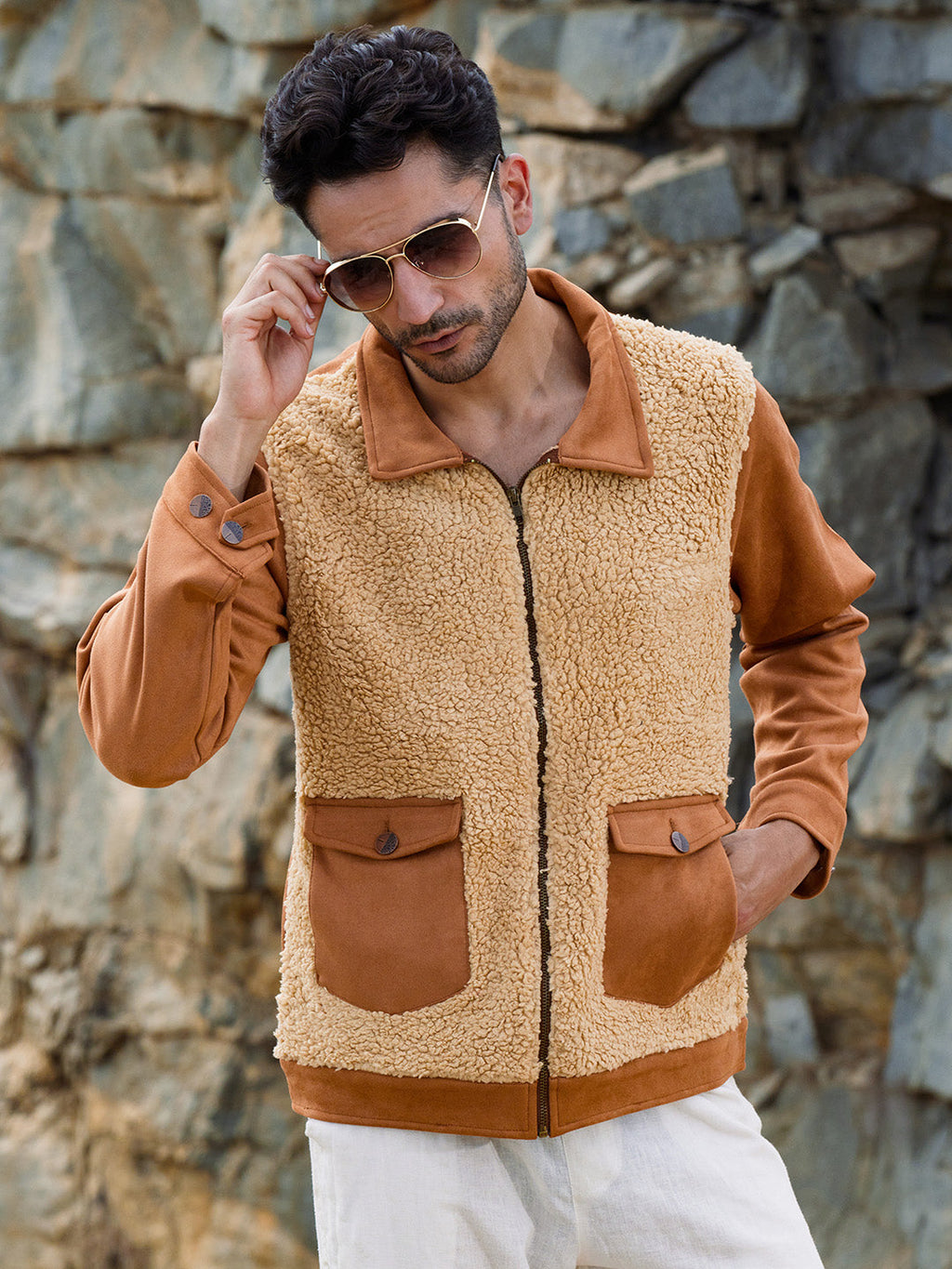 Campus Sutra Contrast Sherpa Jacket