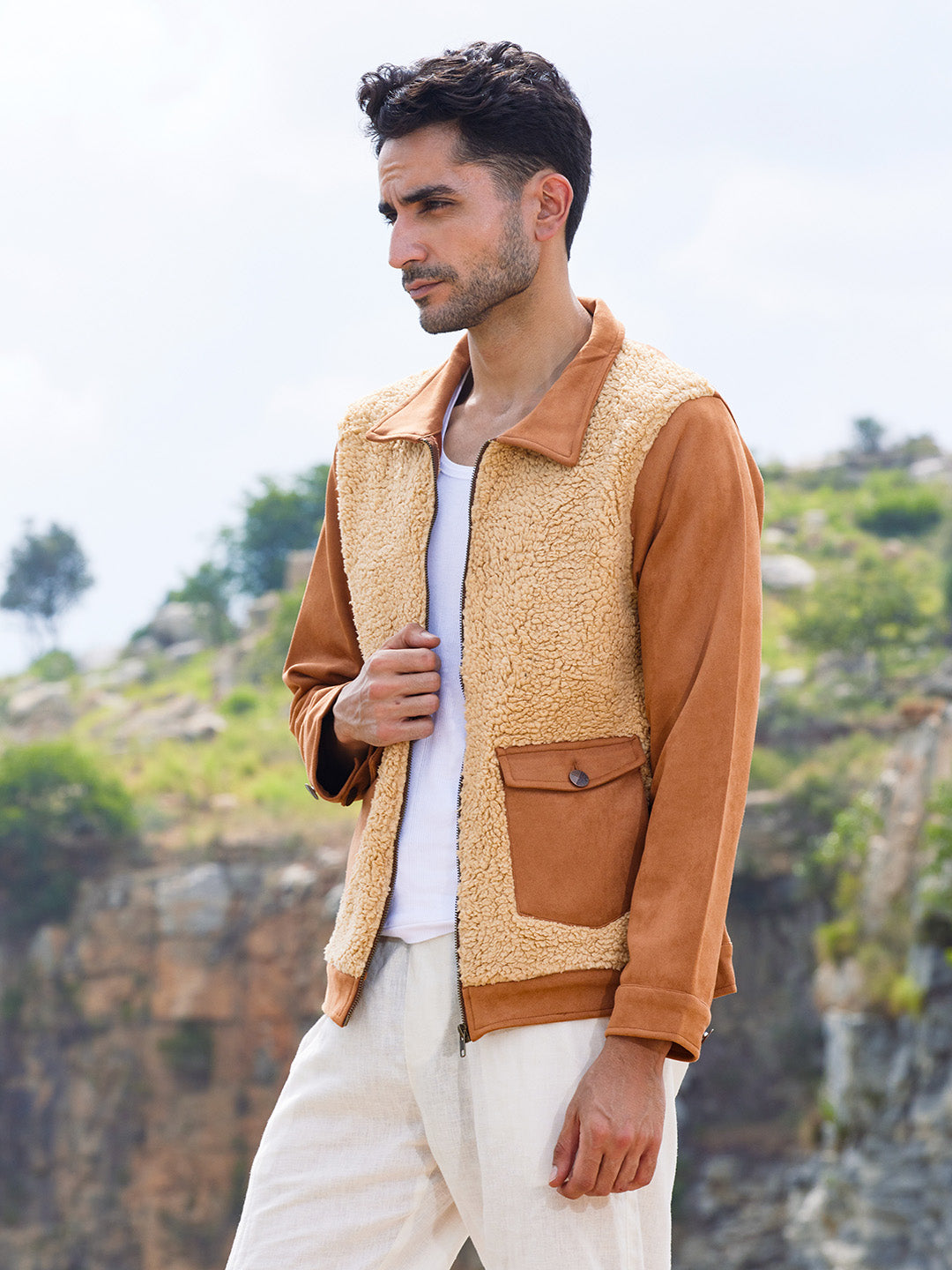Campus Sutra Contrast Sherpa Jacket