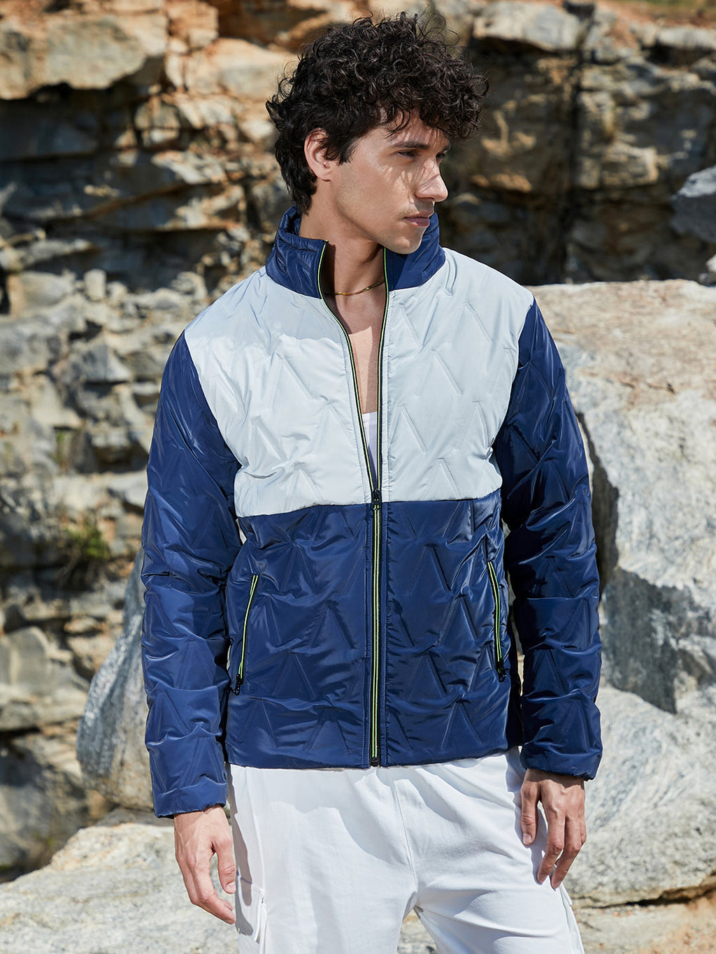 Campus Sutra Contrast V Quilted Puffer Jacket