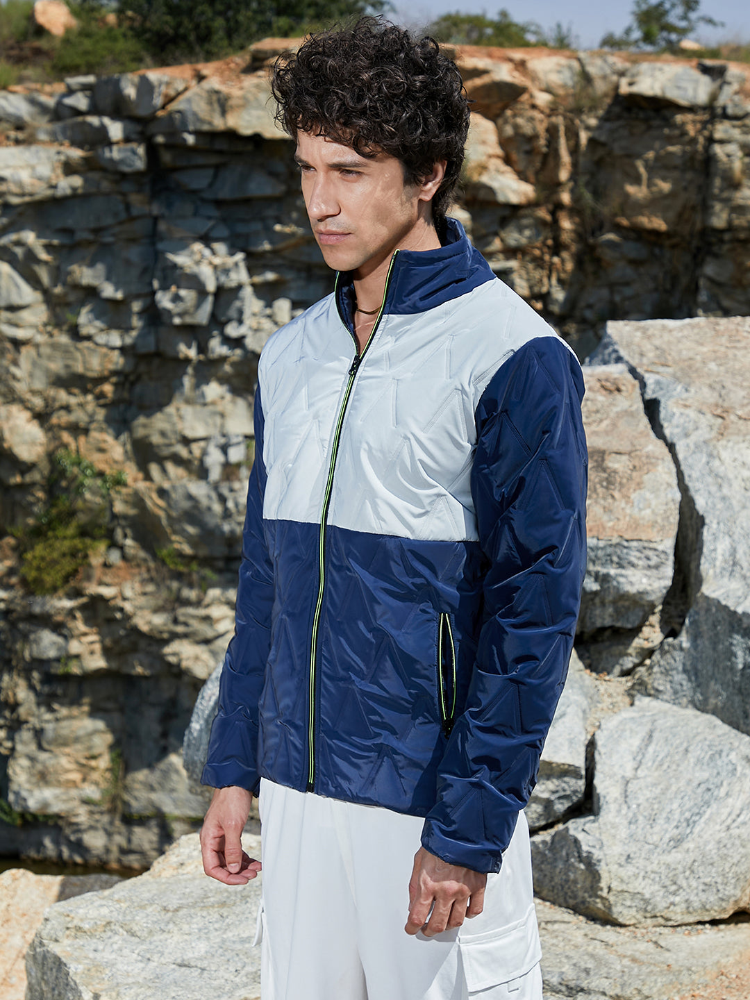 Campus Sutra Contrast V Quilted Puffer Jacket