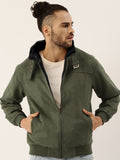 Campus Sutra Fur-Lined Suede Bomber Jacket