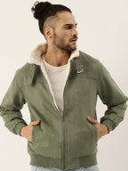 Campus Sutra Fur-Lined Suede Bomber Jacket