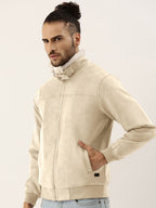 Campus Sutra Fur-Lined Suede Bomber Jacket