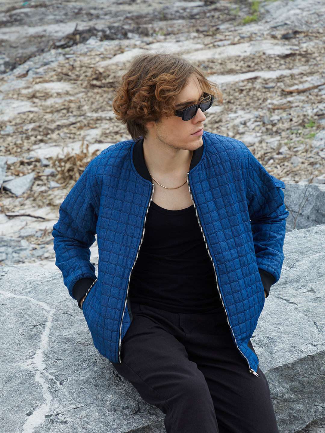Campus Sutra Cubic-Quilted Bomber Jacket