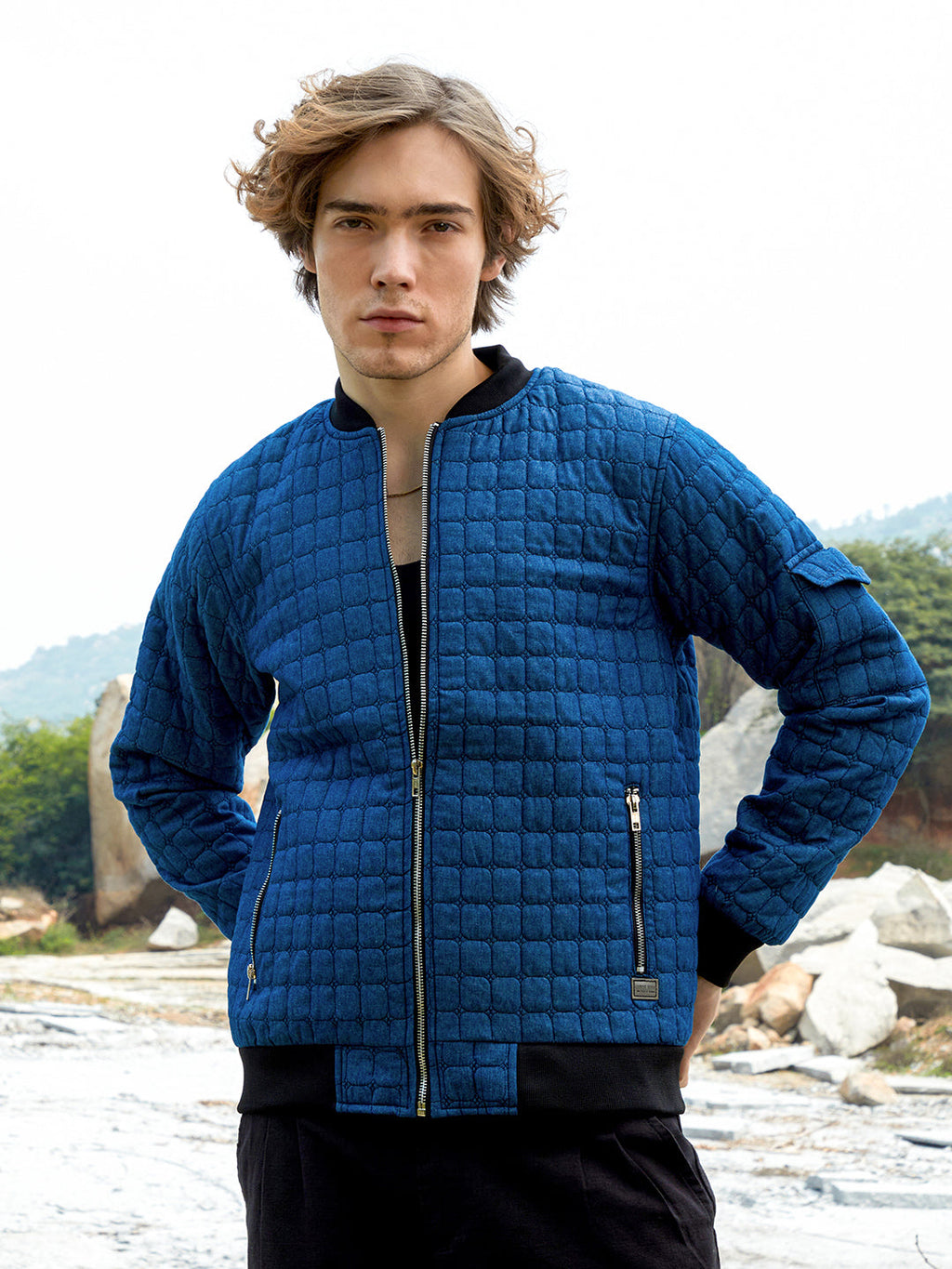 Campus Sutra Cubic-Quilted Bomber Jacket