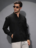 Campus Sutra Band-Collar Heathered Shacket