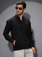Campus Sutra Band-Collar Heathered Shacket