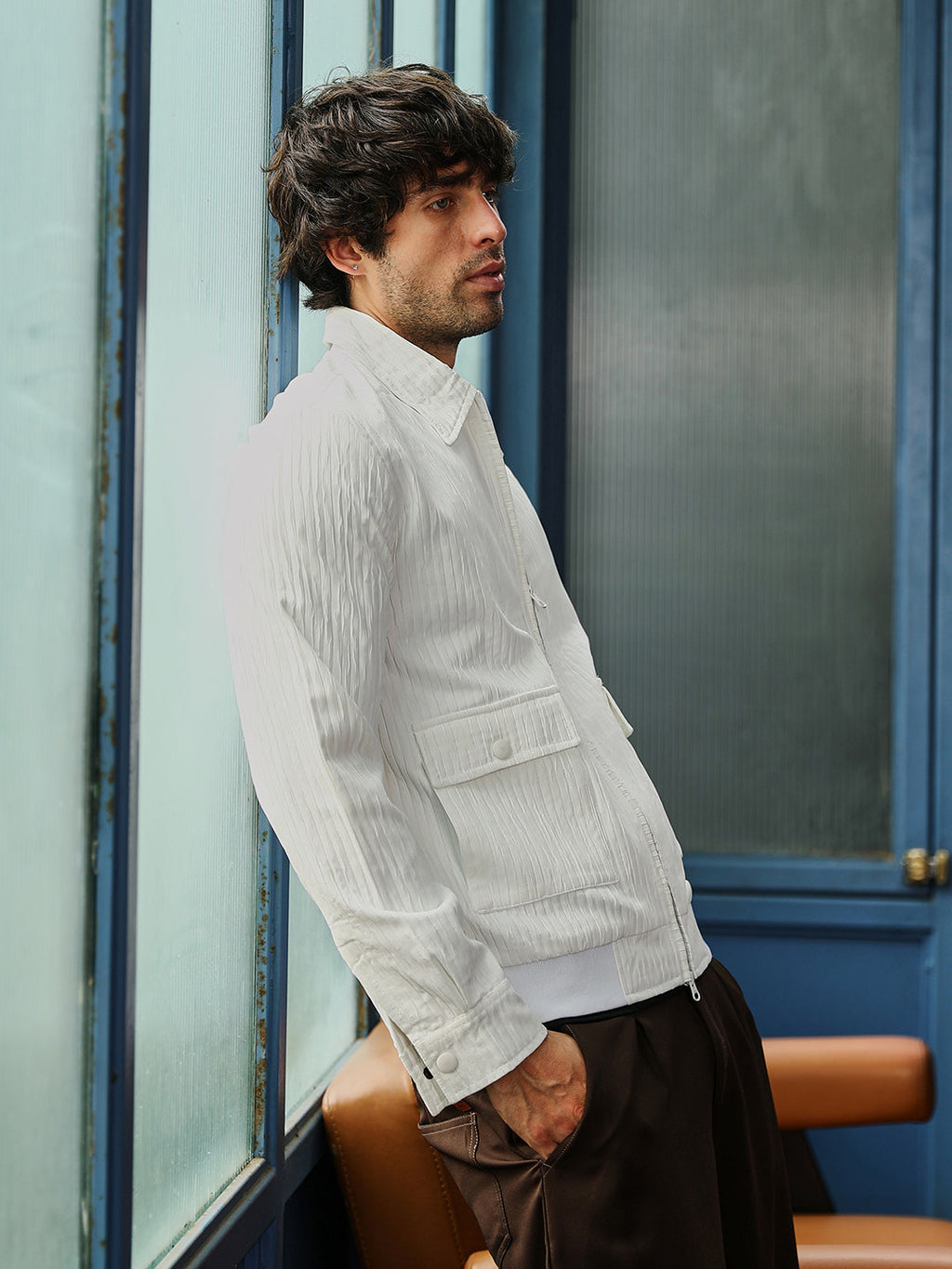 Campus Sutra Zip-Front Crease-Tactile Jacket