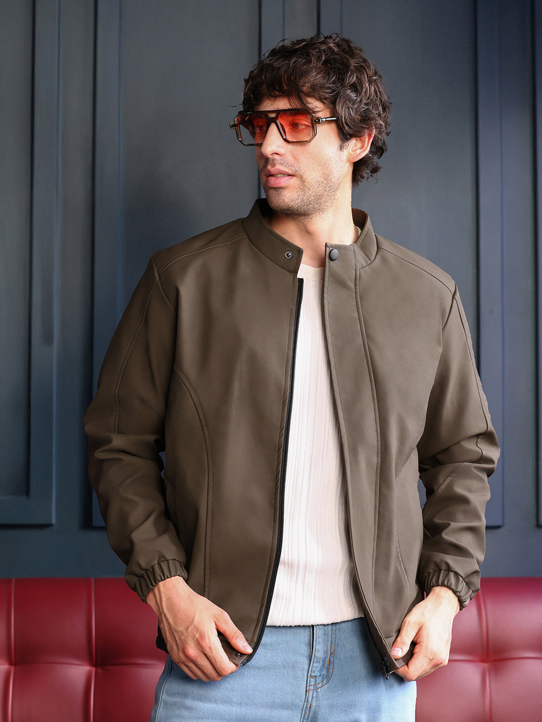 Campus Sutra Coated Panel-Stitch Rider Jacket