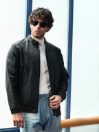 Campus Sutra Coated Panel-Stitch Rider Jacket