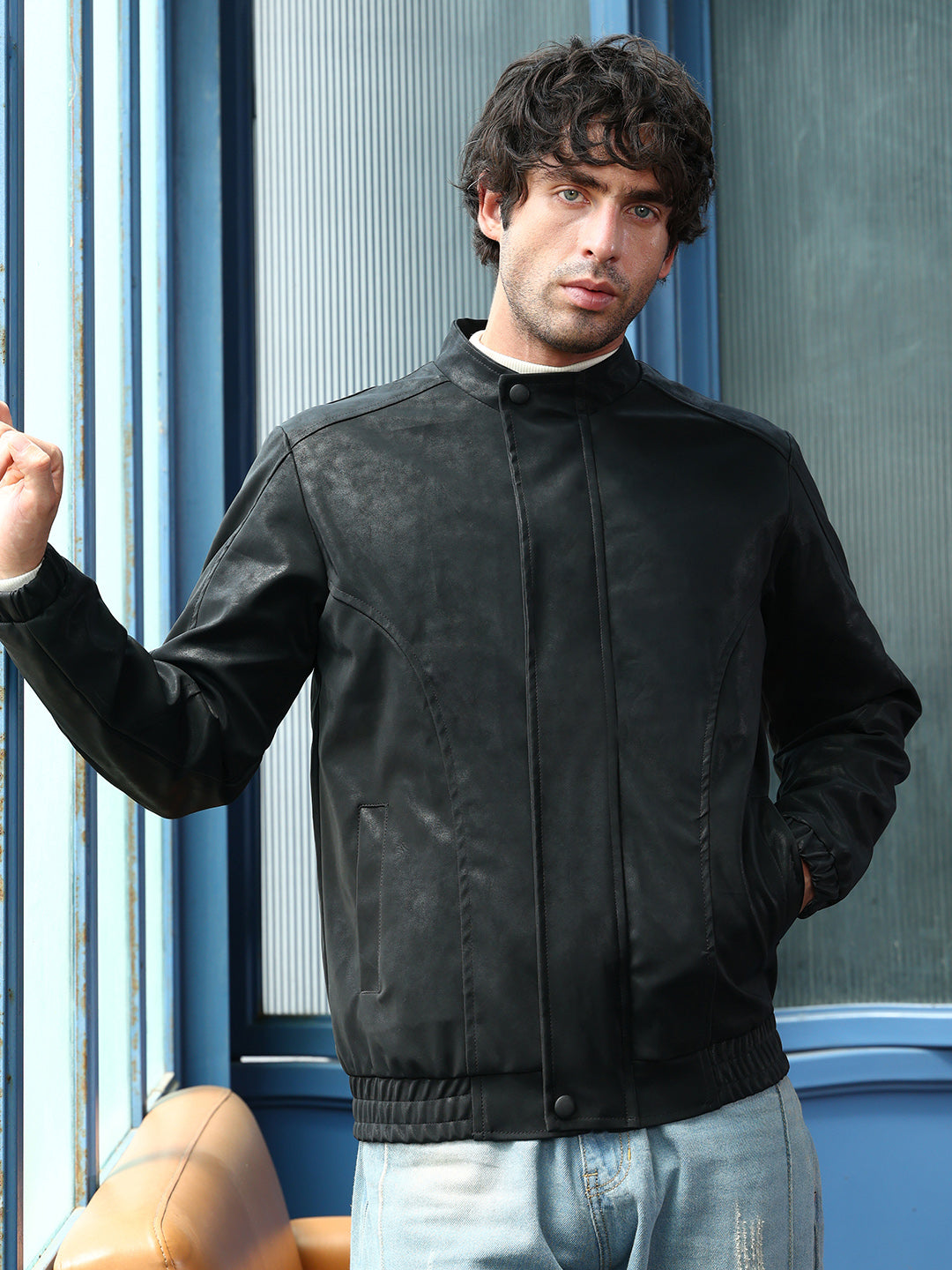 Campus Sutra Coated Panel-Stitch Rider Jacket