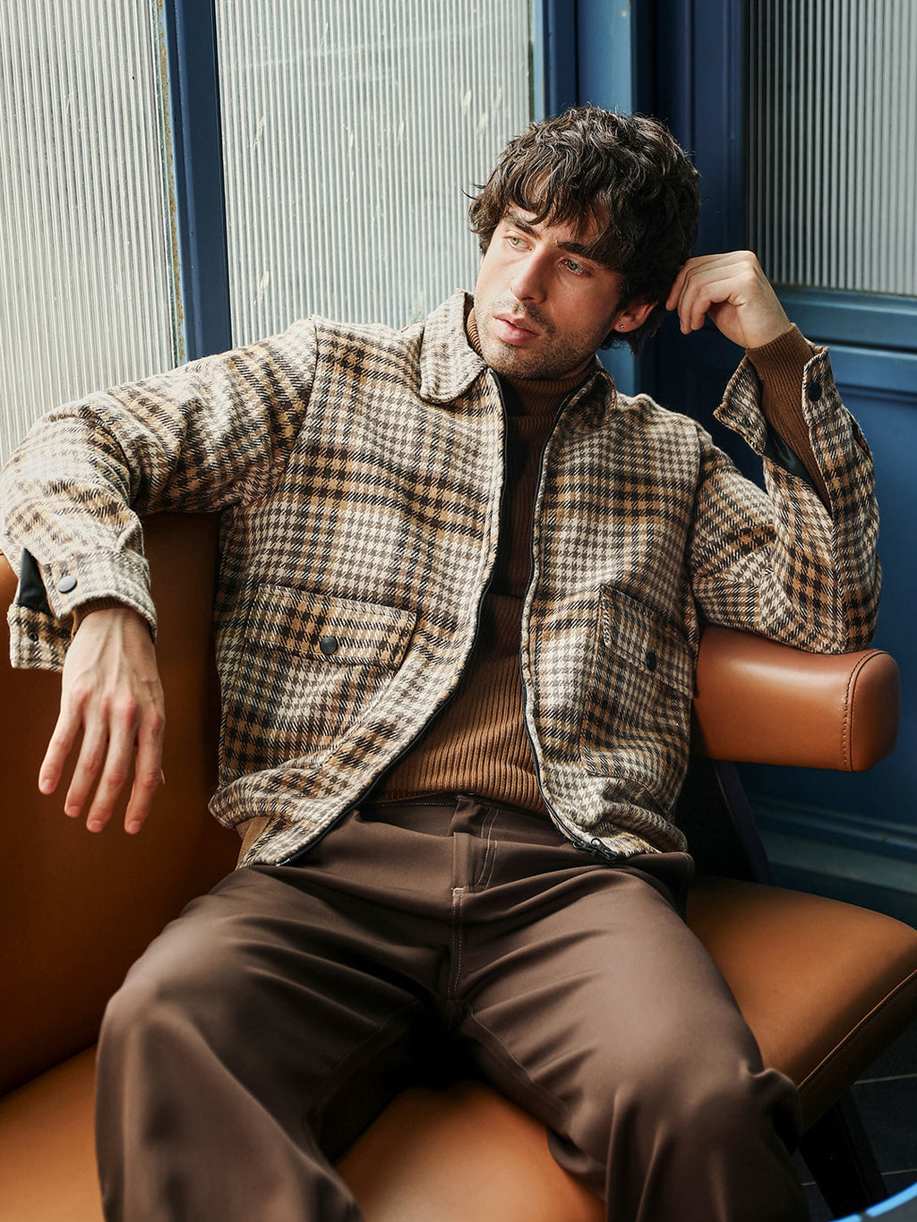Campus Sutra Zip-Front Plaid Jacket