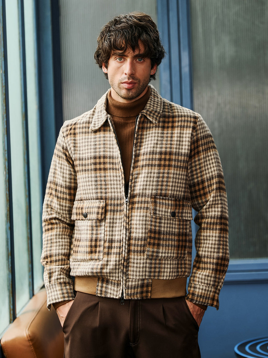 Campus Sutra Zip-Front Plaid Jacket