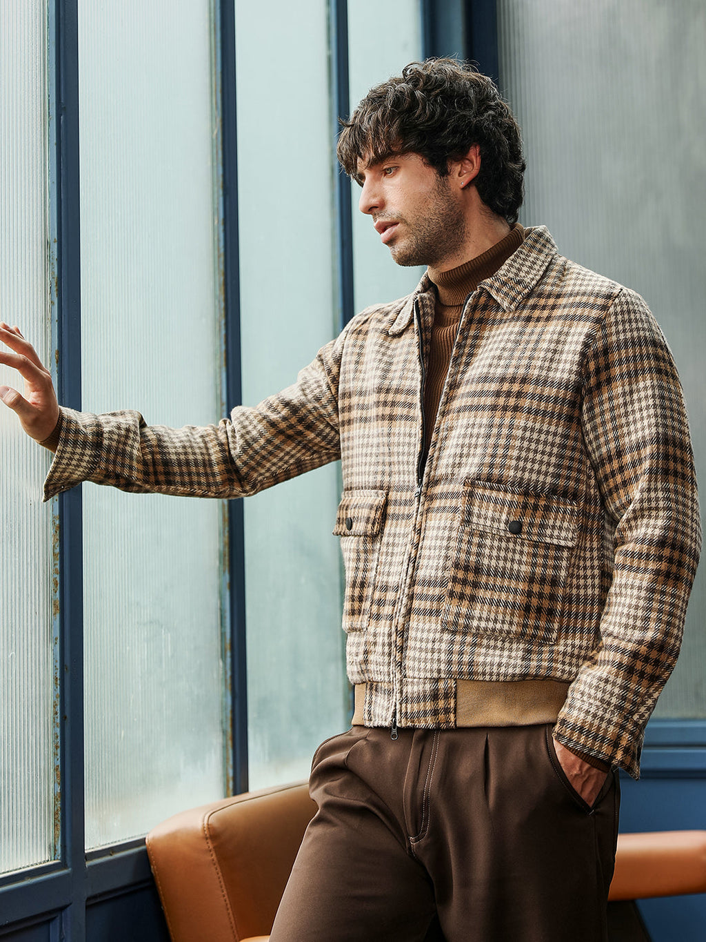 Campus Sutra Zip-Front Plaid Jacket