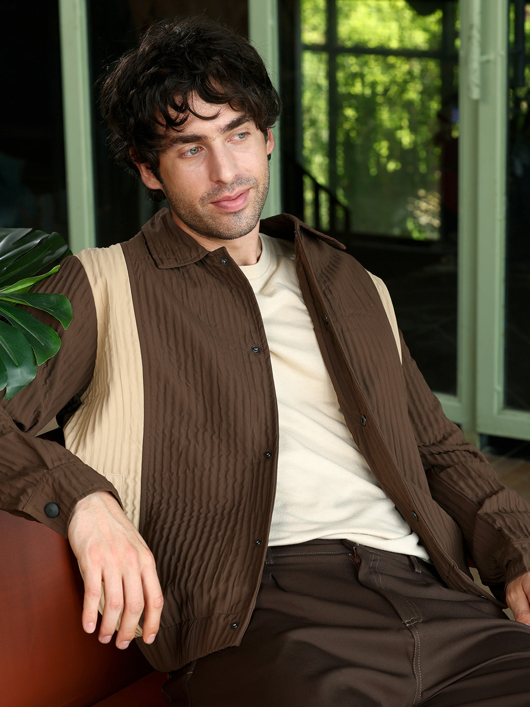 Campus Sutra Panelled Crease-Tactile Jacket