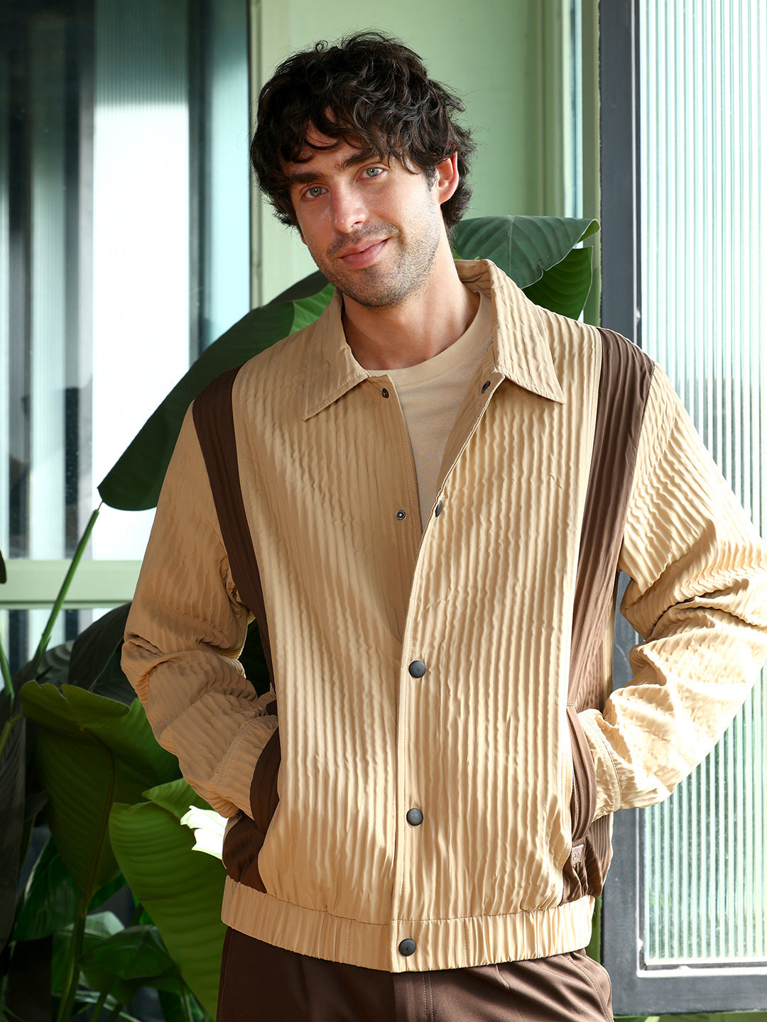 Campus Sutra Panelled Crease-Tactile Jacket