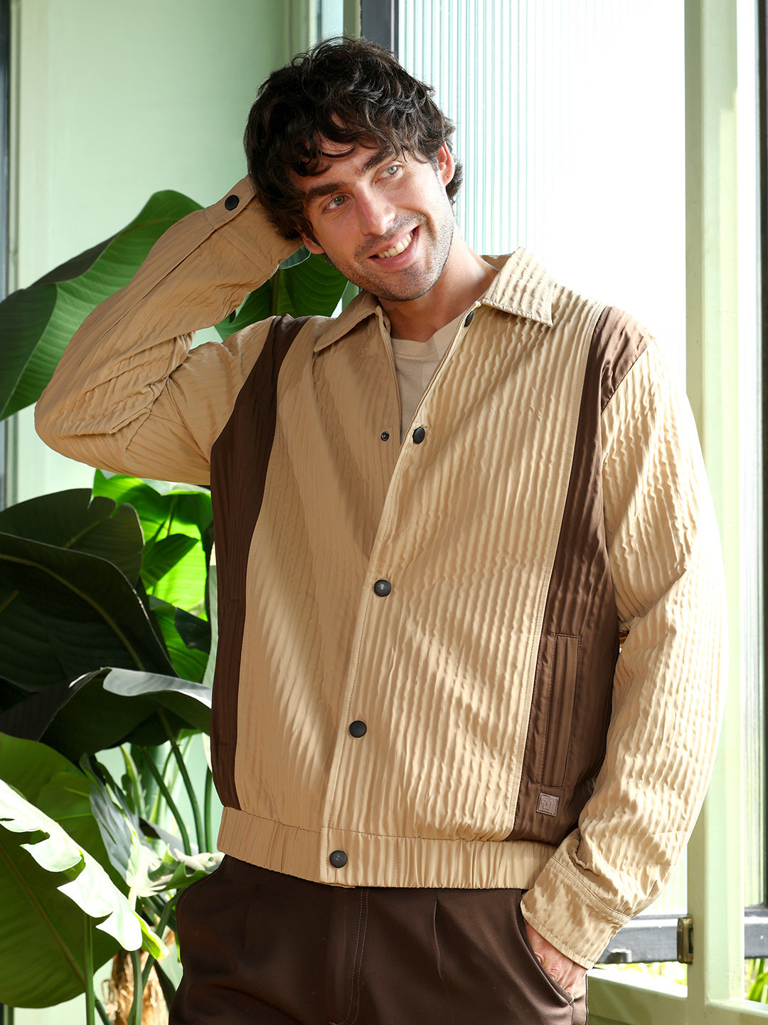 Campus Sutra Panelled Crease-Tactile Jacket