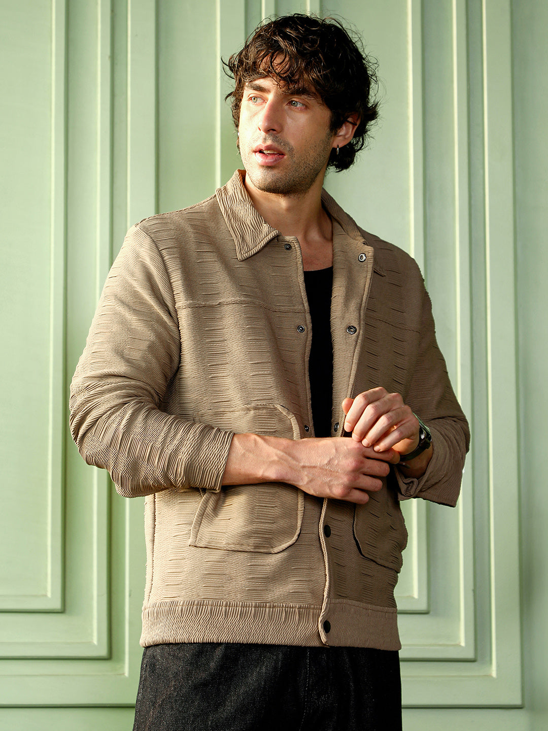 Campus Sutra Ruche-Tactile Panelled Jacket