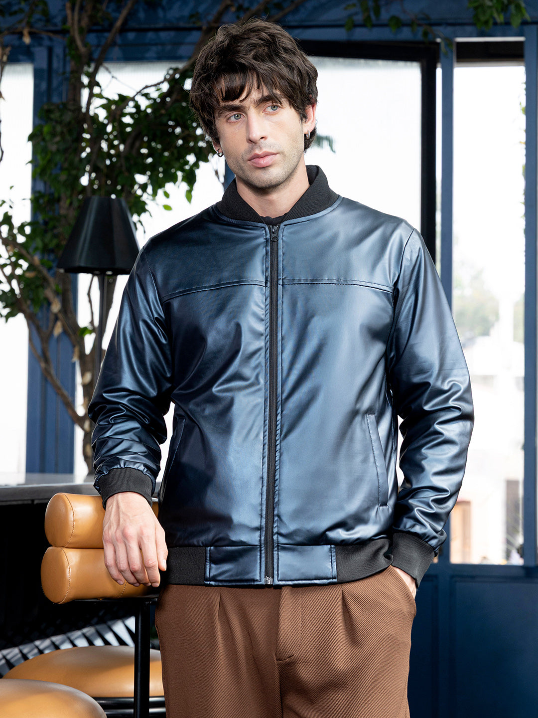 Campus Sutra Patent-Panel Bomber Jacket