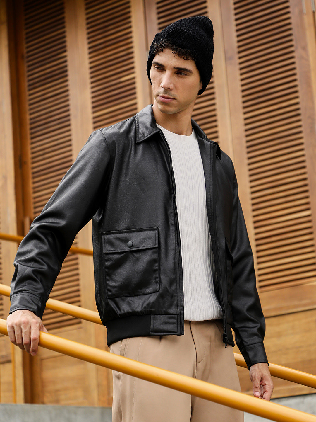 Campus Sutra Zip-Front Embossed Jacket