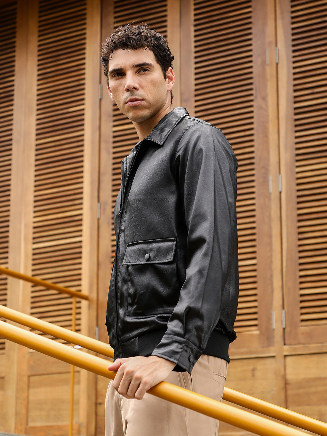 Campus Sutra Zip-Front Embossed Jacket