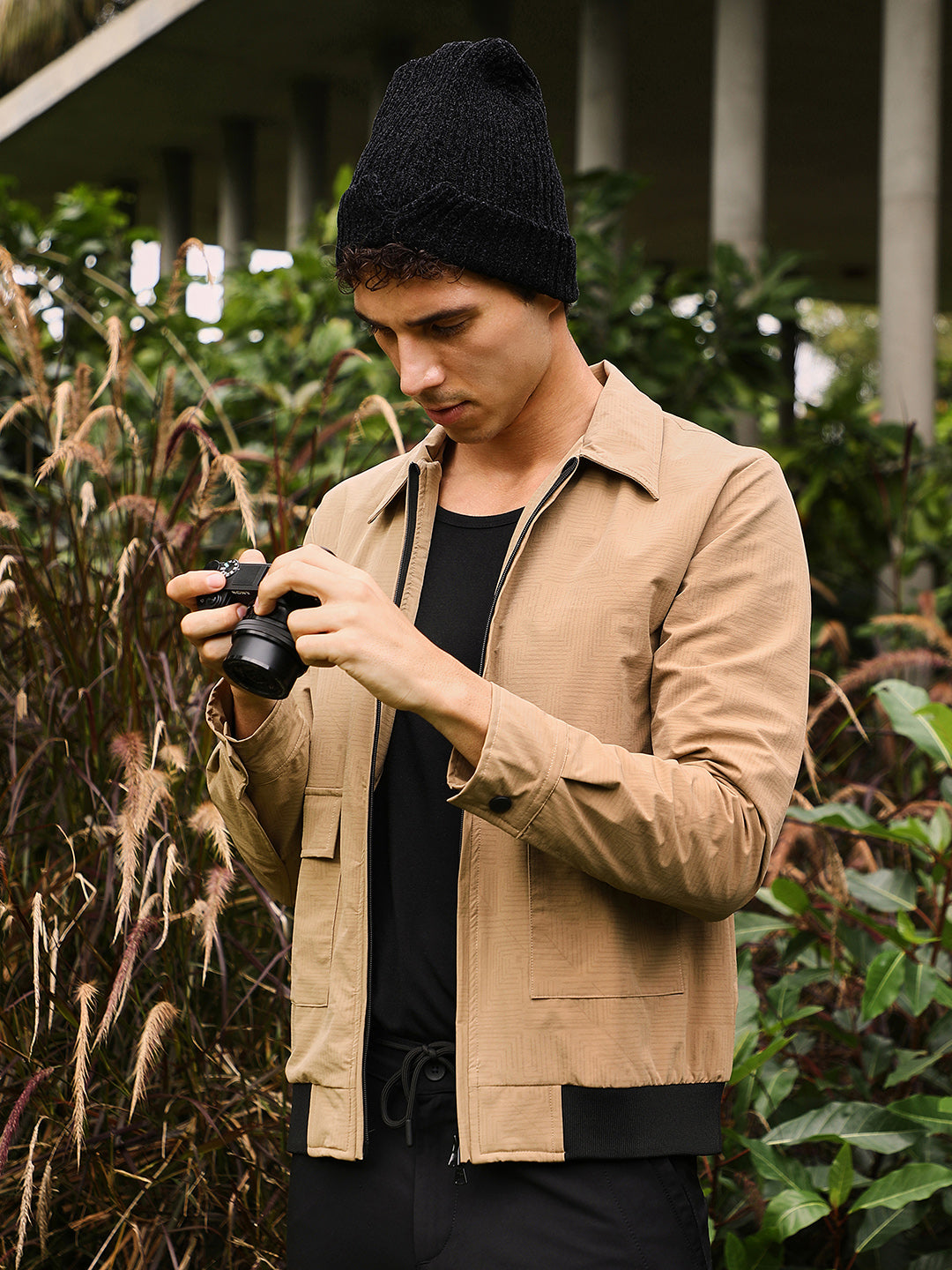 Campus Sutra Zip-Front Geometric-Jacquard Jacket
