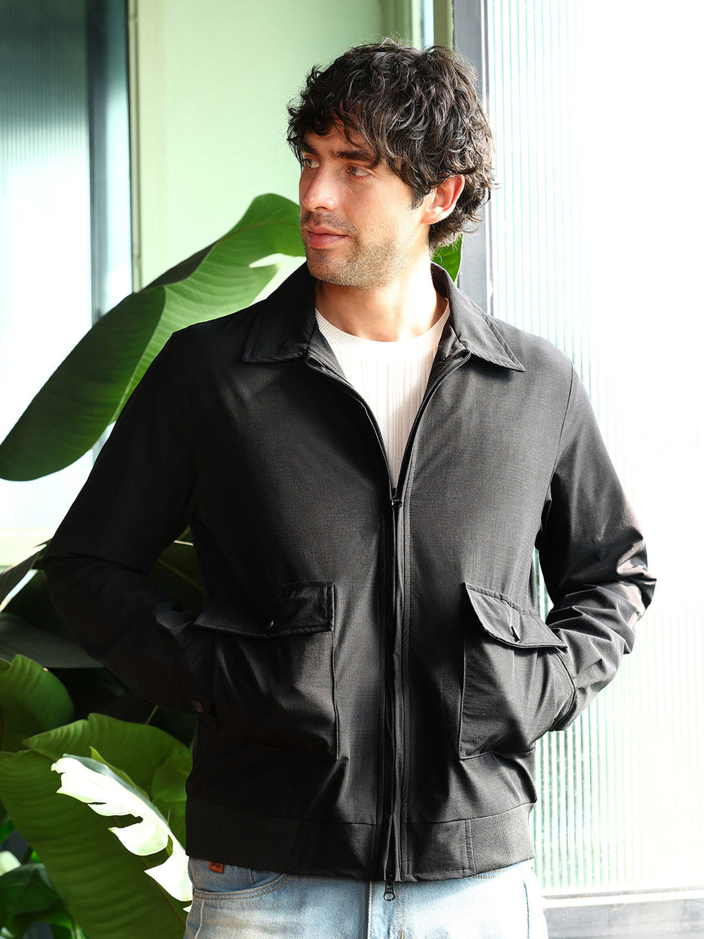 Campus Sutra Zip-Front Geometric-Jacquard Jacket