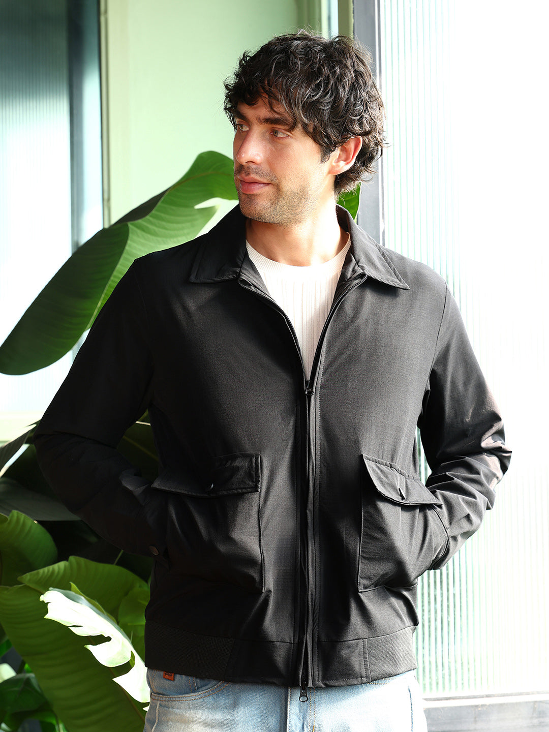 Campus Sutra Zip-Front Geometric-Jacquard Jacket