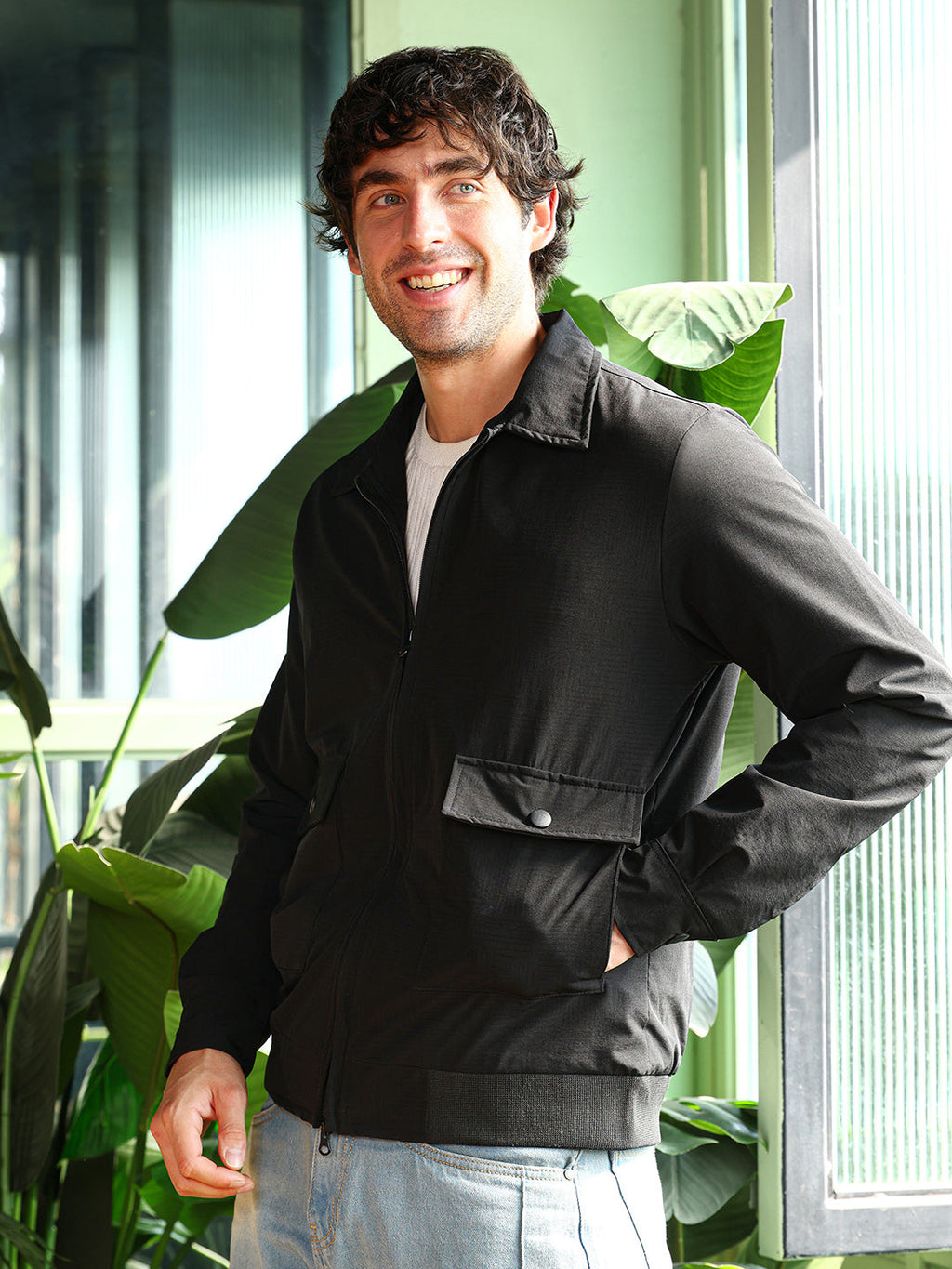 Campus Sutra Zip-Front Geometric-Jacquard Jacket
