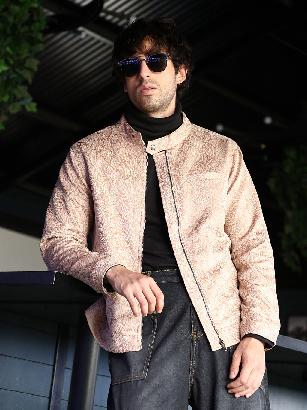 Campus Sutra Reptilia-Jacquard Rider Jacket
