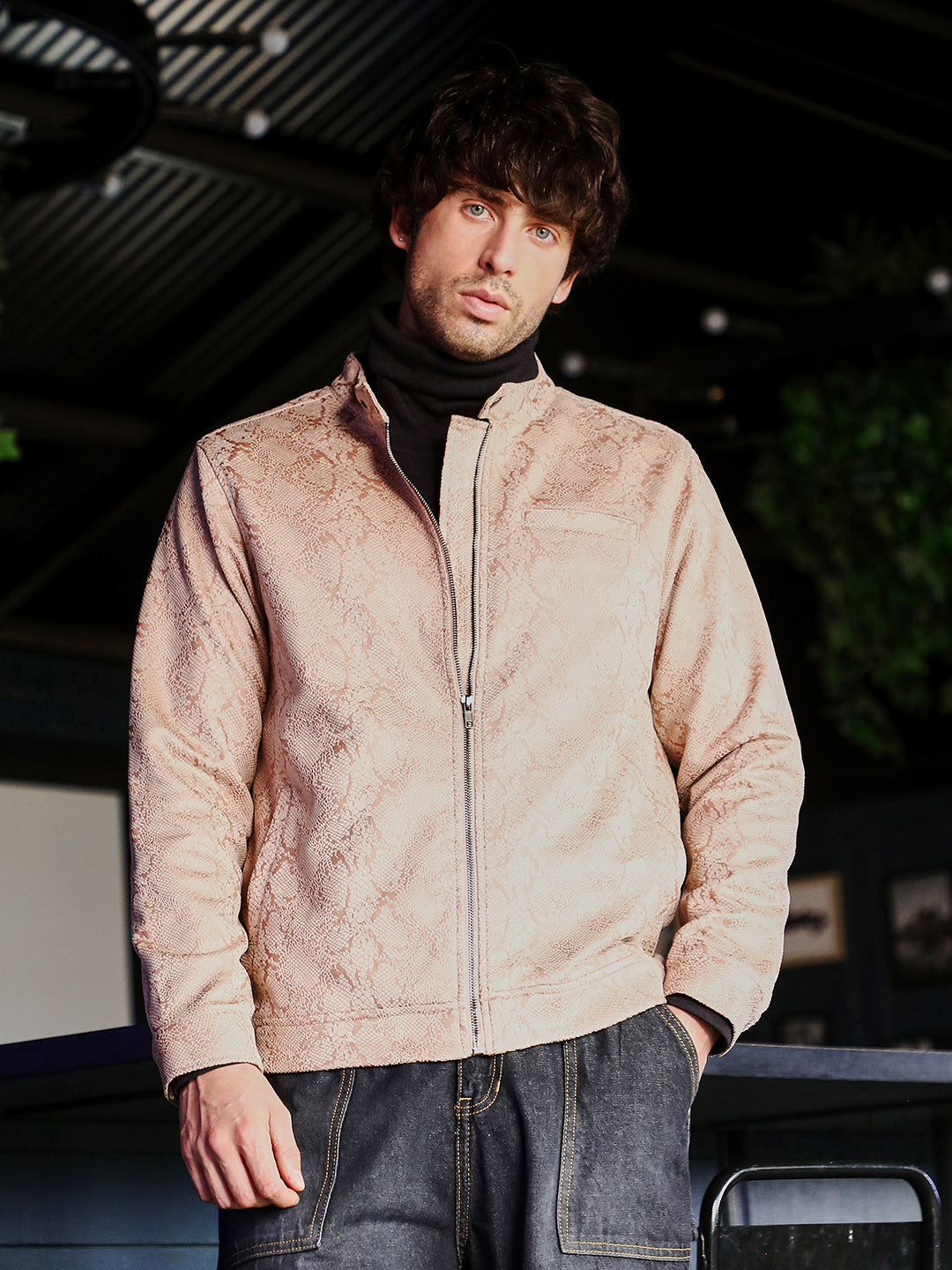 Campus Sutra Reptilia-Jacquard Rider Jacket