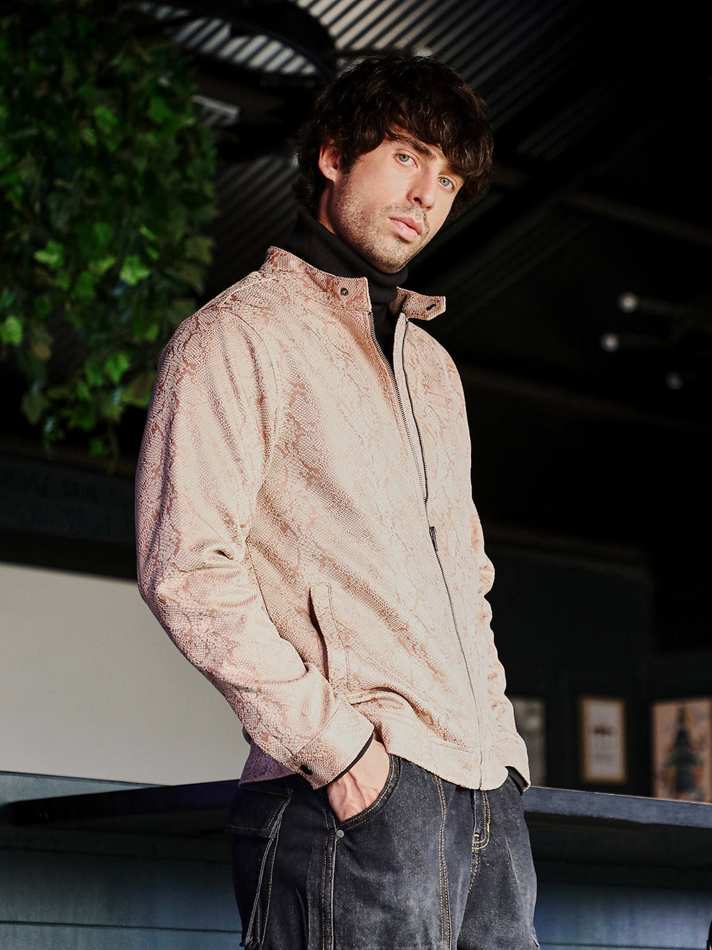 Campus Sutra Reptilia-Jacquard Rider Jacket