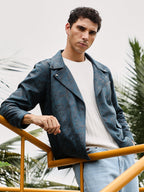Campus Sutra Embossed-Suede Biker Jacket